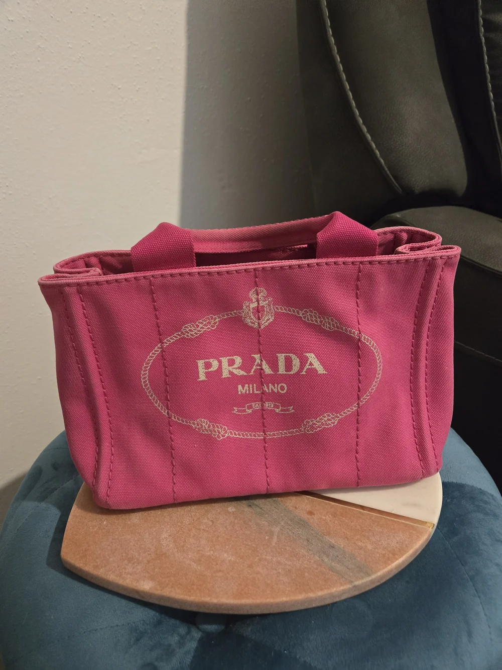 Prada Canapa Small Canvas Logo Tote Bag in pink